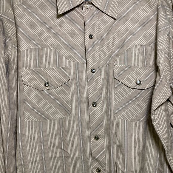 Men's Medium Maxini Tan & Brown Long Sleeve Button Down Shirt - Picture 3 of 7